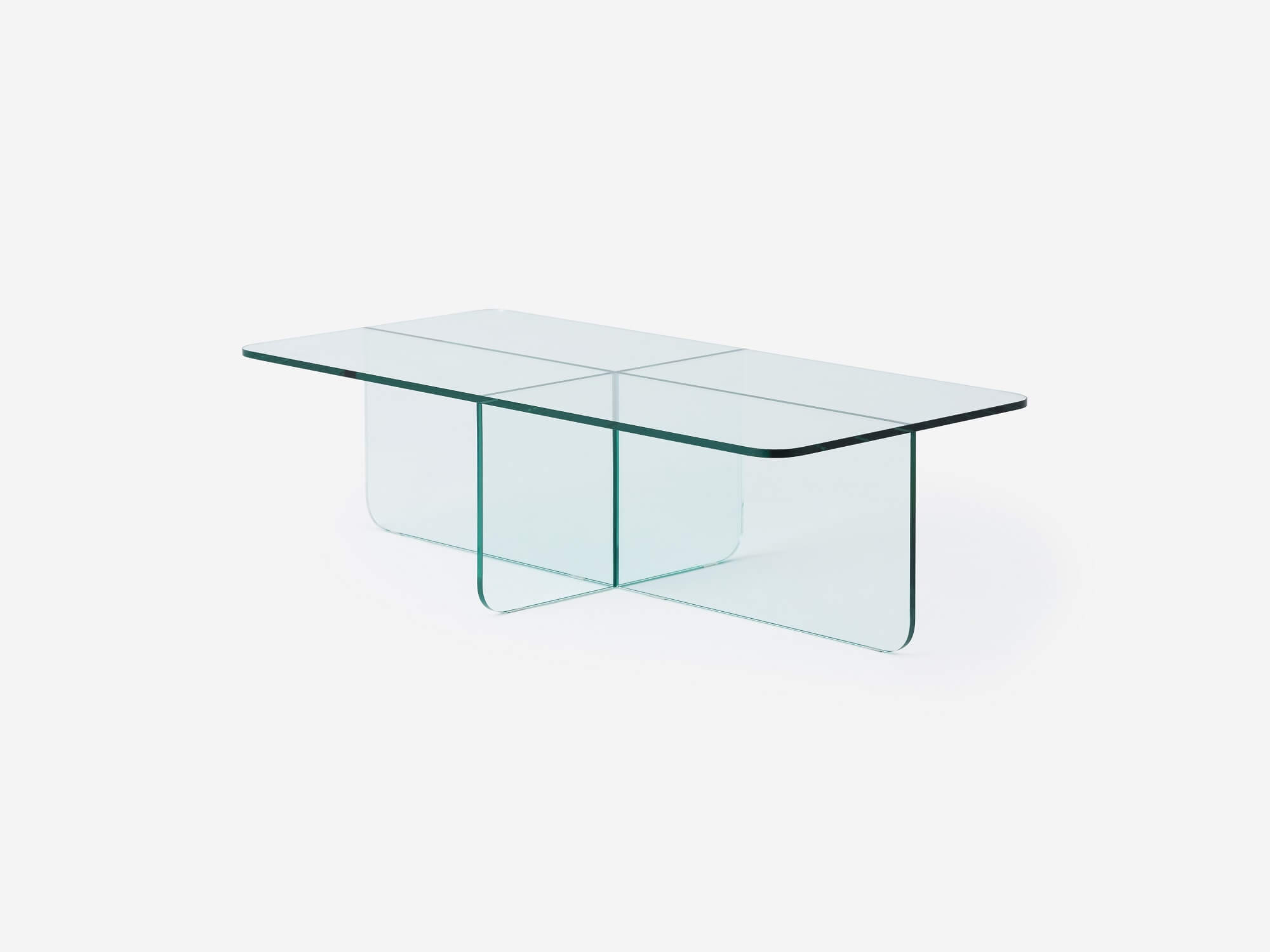 Angle view of the Verre Rectangular Coffee Table in clear